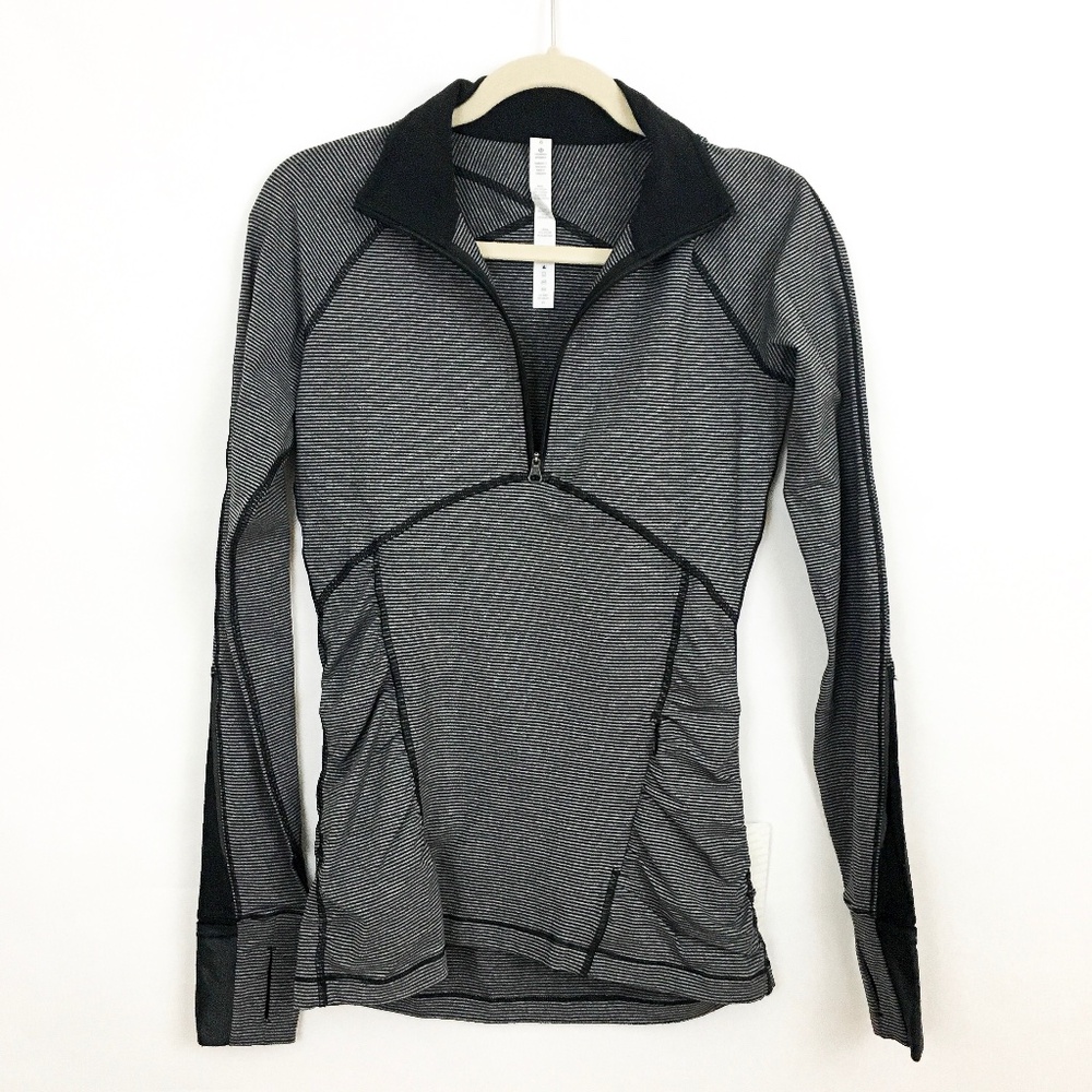 Lululemon Pullover Kriss Kross 1/2 Zip Tonka Stripe Black/Grey Women's Sz 6 NWT